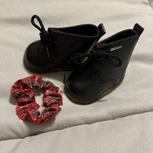 Retired American Girl of Today Plaid Pony Tail Wrap & Lug Soled Black Boots